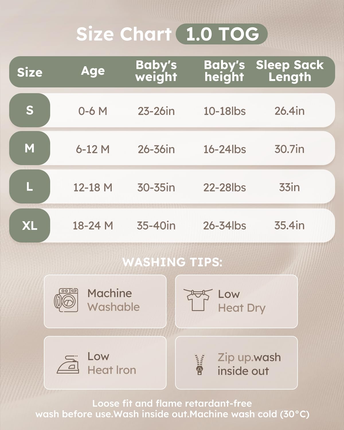 Yoofoss size chart helps pick the perfect fit for growing babies