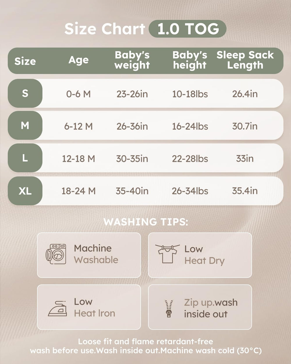Yoofoss size chart helps pick the perfect fit for growing babies
