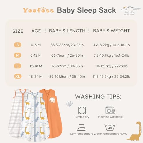 Yoofoss sleep sack 0-6 months size supports newborn safety and growth.