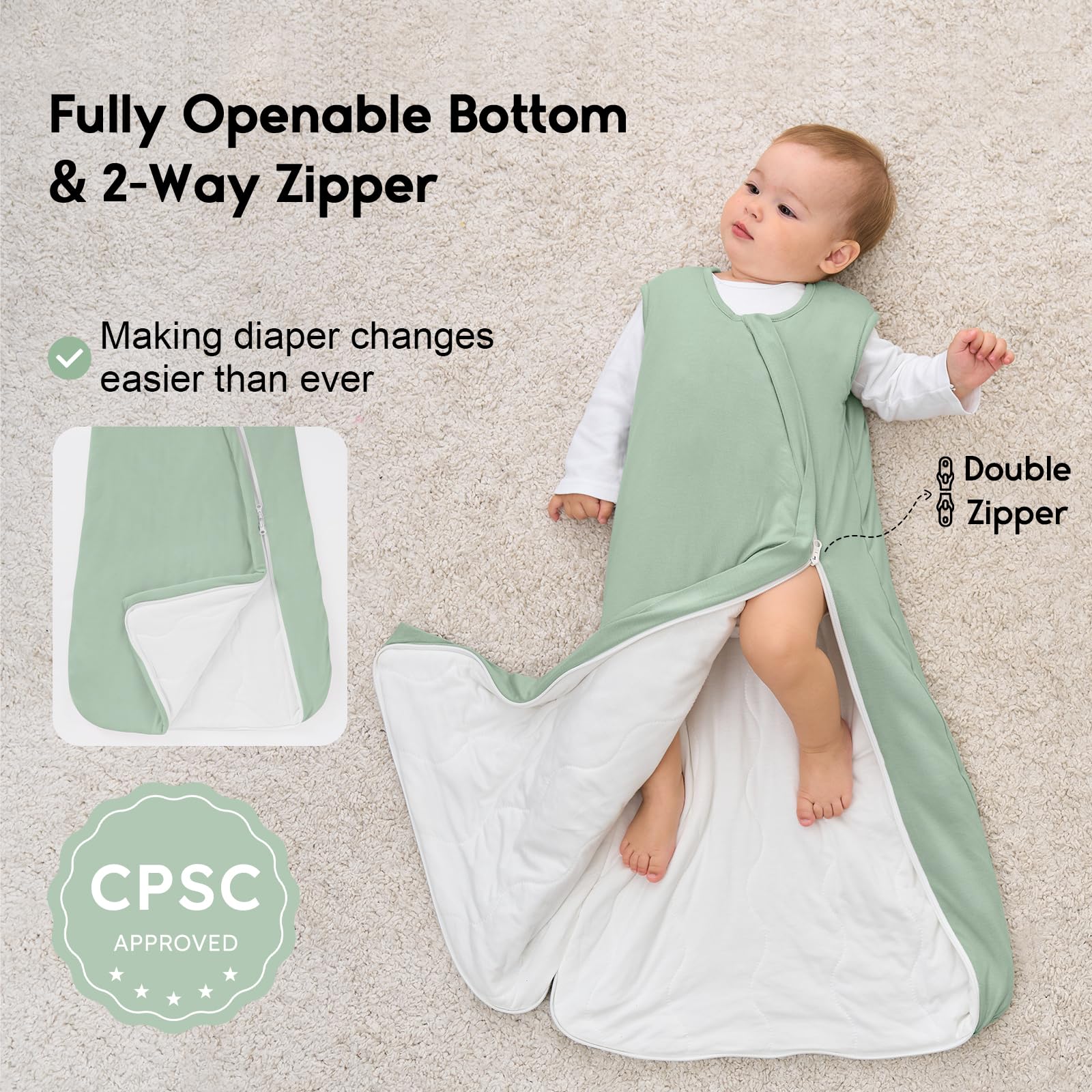 Yoofoss sleep sack with 1.0 Tog delivers year-round warmth.