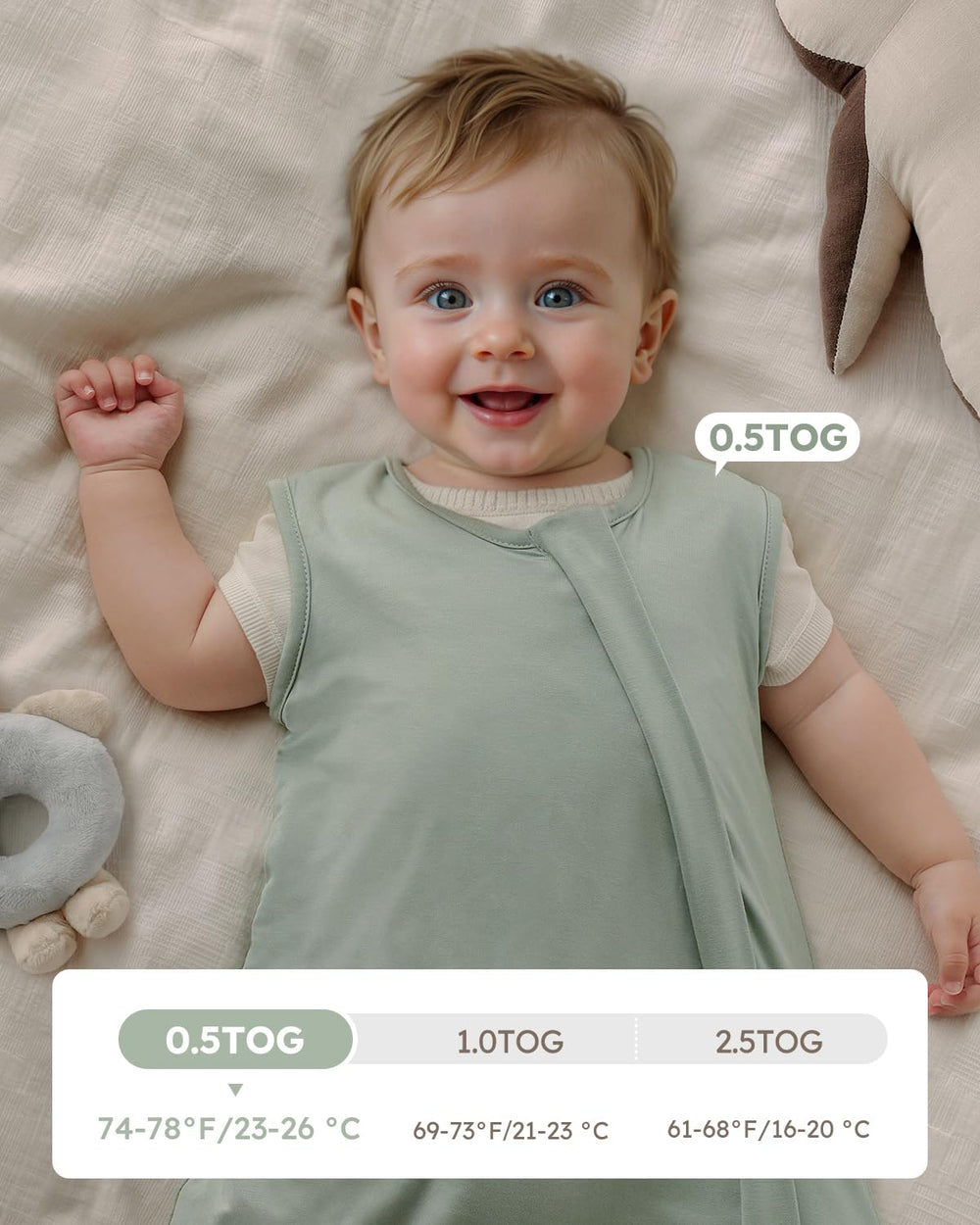 Yoofoss sleep sack with 2-way zipper enables quick diaper changes.