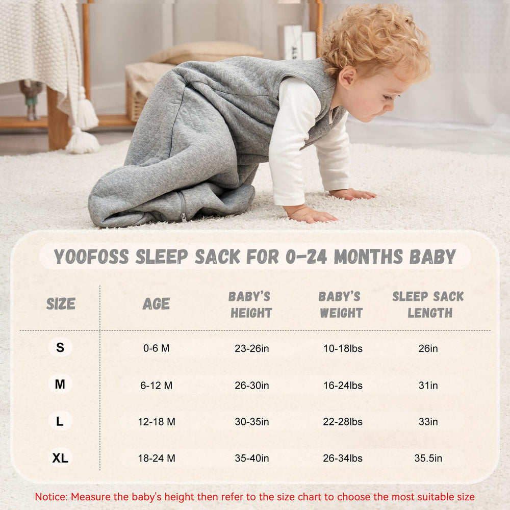 Yoofoss baby sleep sack with 2-way zipper enables convenient night-time diaper changes.