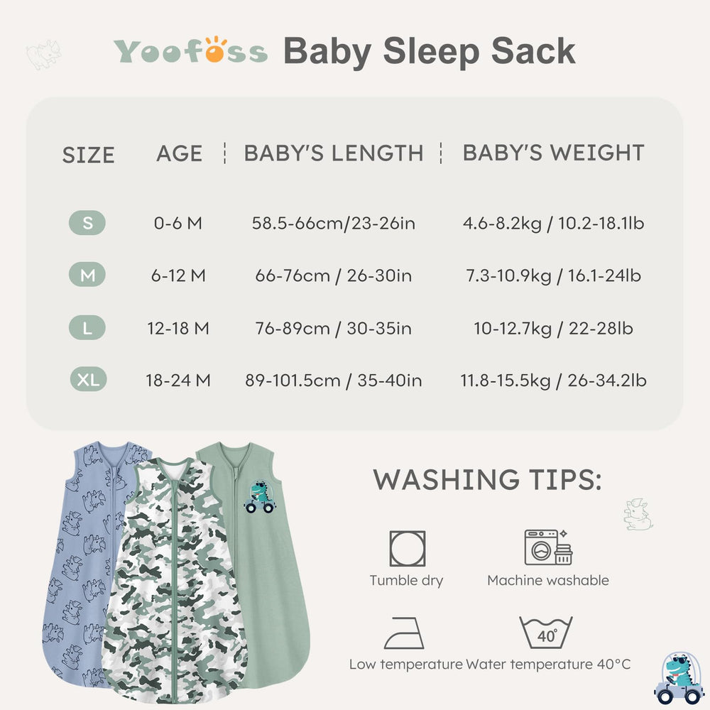 Yoofoss sleep sack 3-pack in colors; versatile outfits for baby.