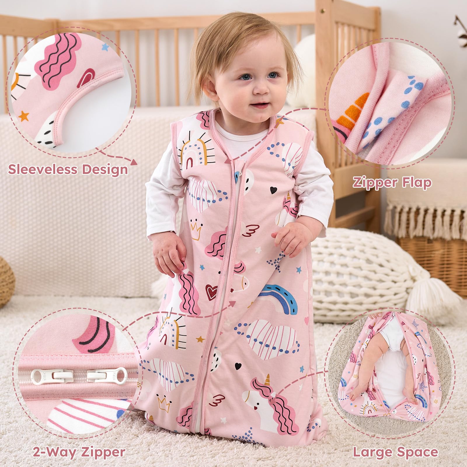 Yoofoss Sleep Sack four sizes ensures proper fit across growth.