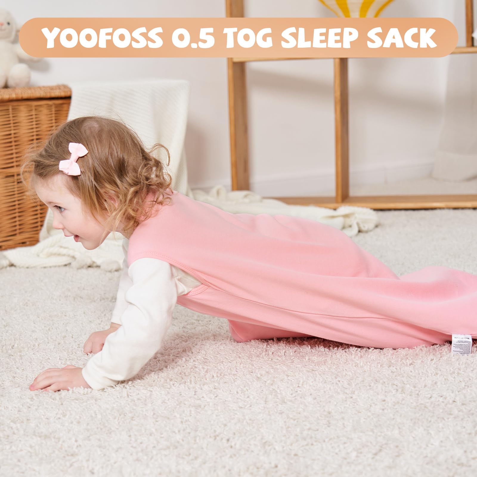 Yoofoss sleep sack arm and neck openings show secure, comfortable fit for gentle movement.
