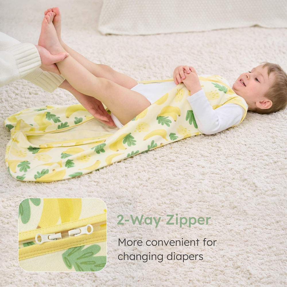 Yoofoss sleep sack arm-neck openings illustrate proper fit and movement freedom.