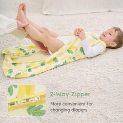 Yoofoss sleep sack arm-neck openings illustrate proper fit and movement freedom.