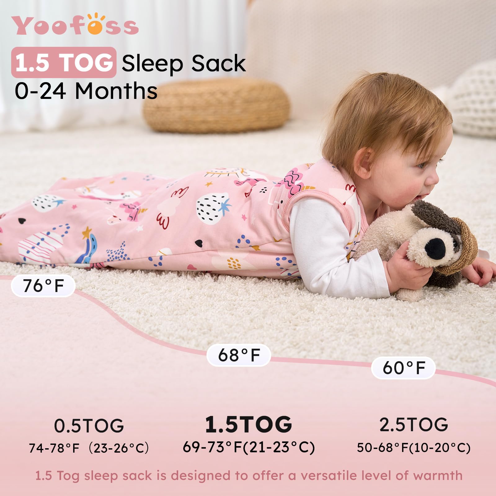 Yoofoss Sleep Sack bell-bottom design supports natural hip movement during sleep.