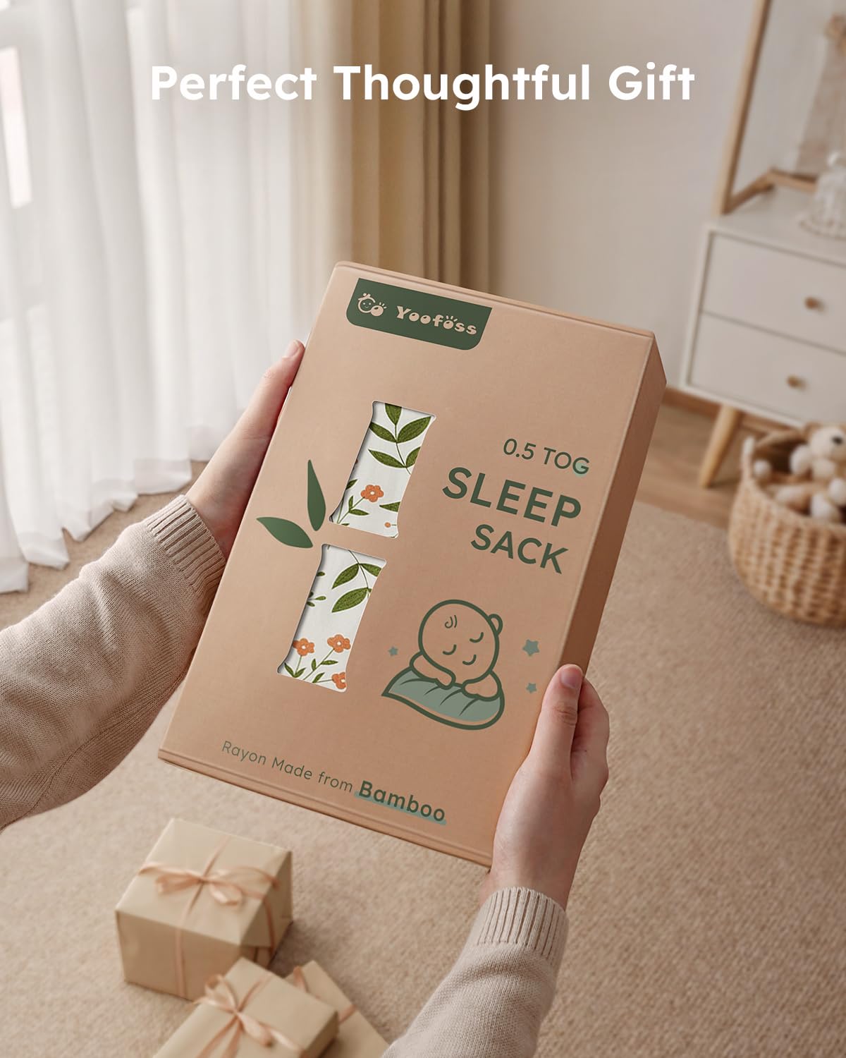 Yoofoss sleep sack green flower pattern adds charming style to nursery.