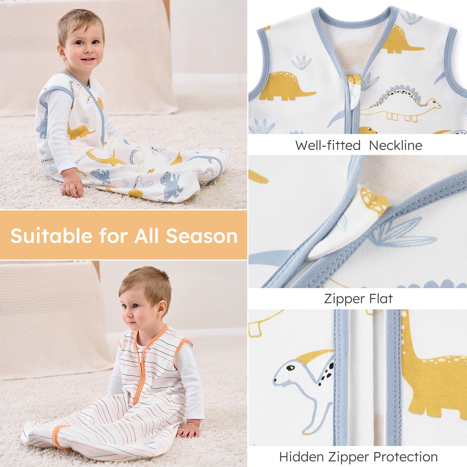 Yoofoss sleep sack roomy leg space supports easy kicking-free movement.