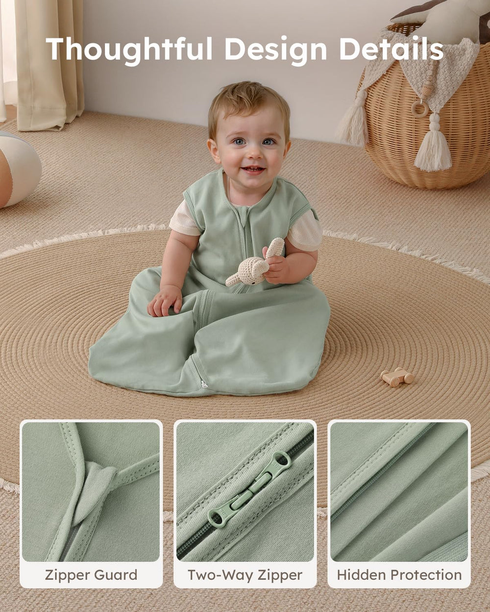 Yoofoss Sleep Sack hip-room design supports natural leg movement.