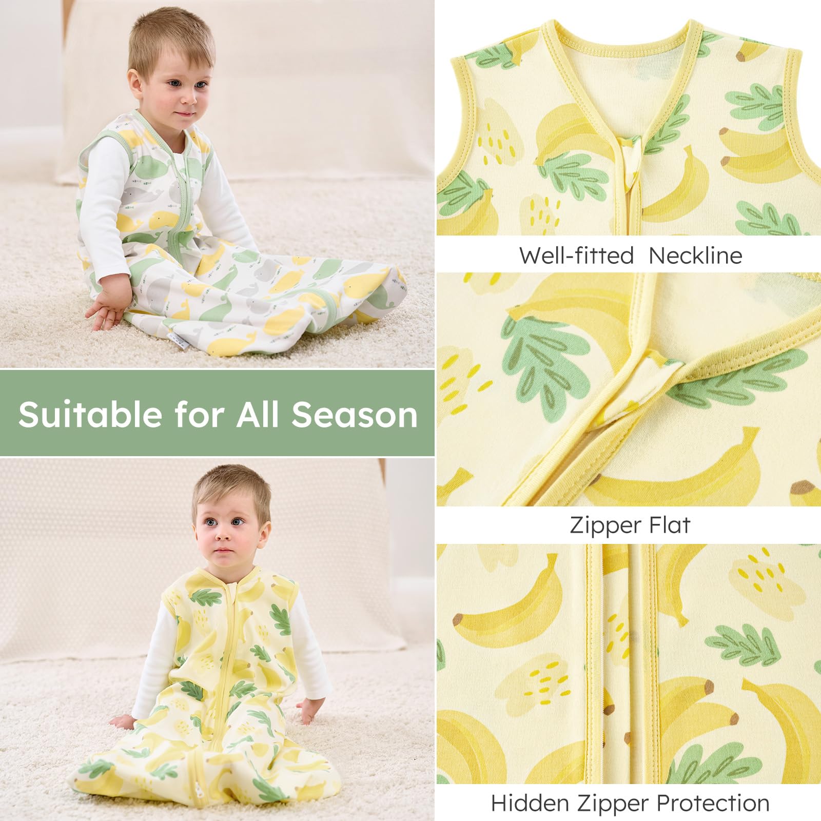 Yoofoss sleep sack leg room ensures baby can move safely while staying warm.