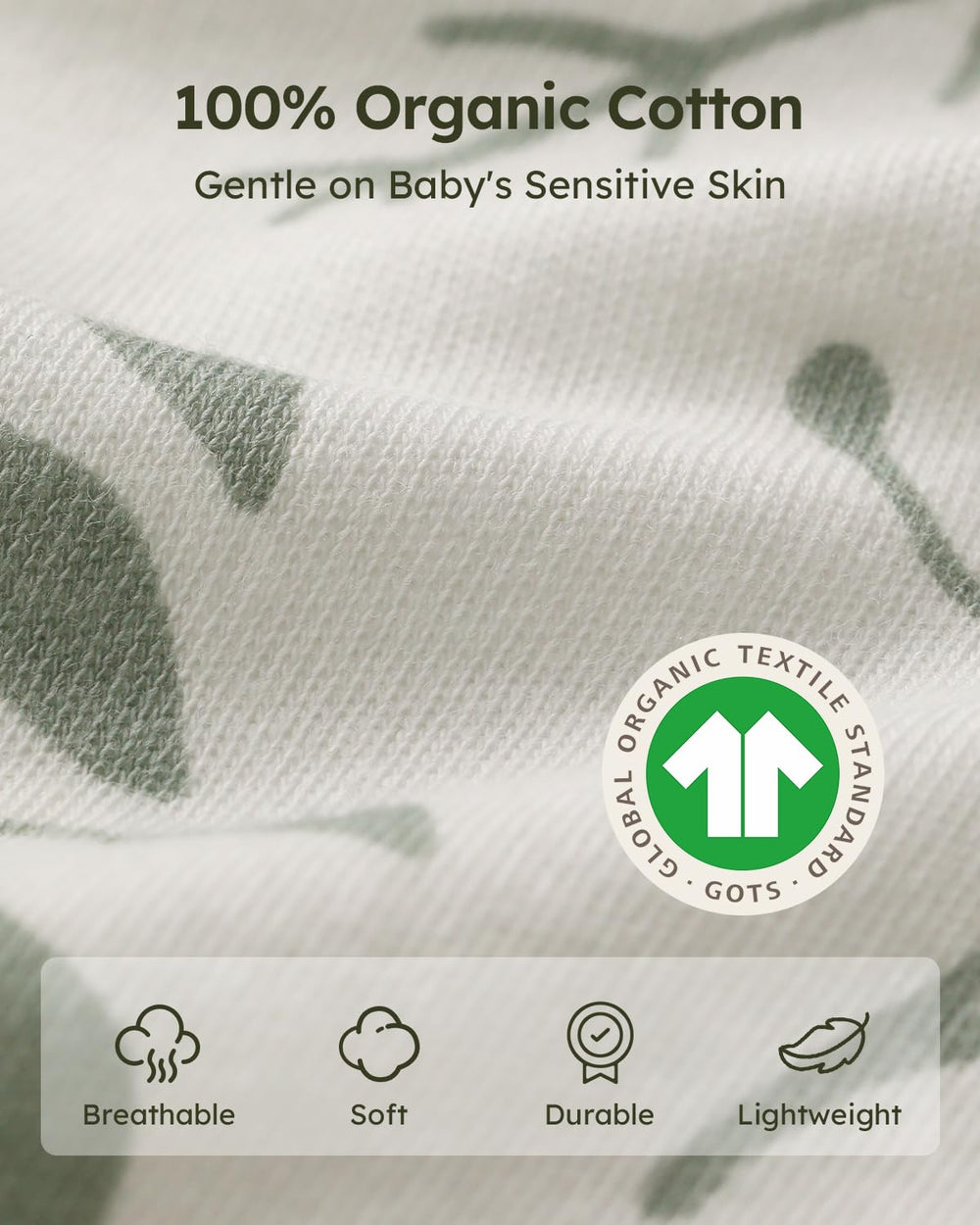 Yoofoss sleep sack organic cotton fabric delivers breathable skin-friendly comfort.
