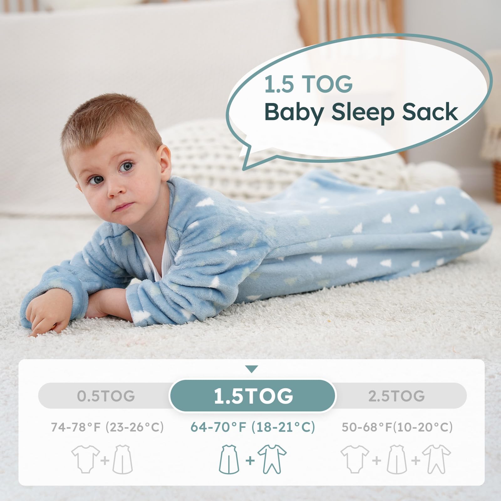 Yoofoss sleep sack plush interior adds gentle softness for comfort and soothing sleep.