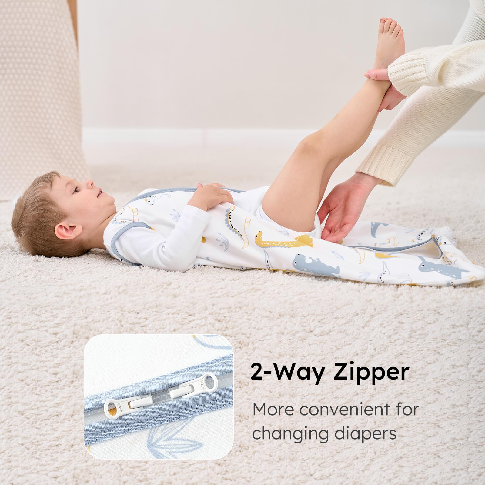 Yoofoss sleep sack roomier neck and arm openings close-up for comfortable movement.