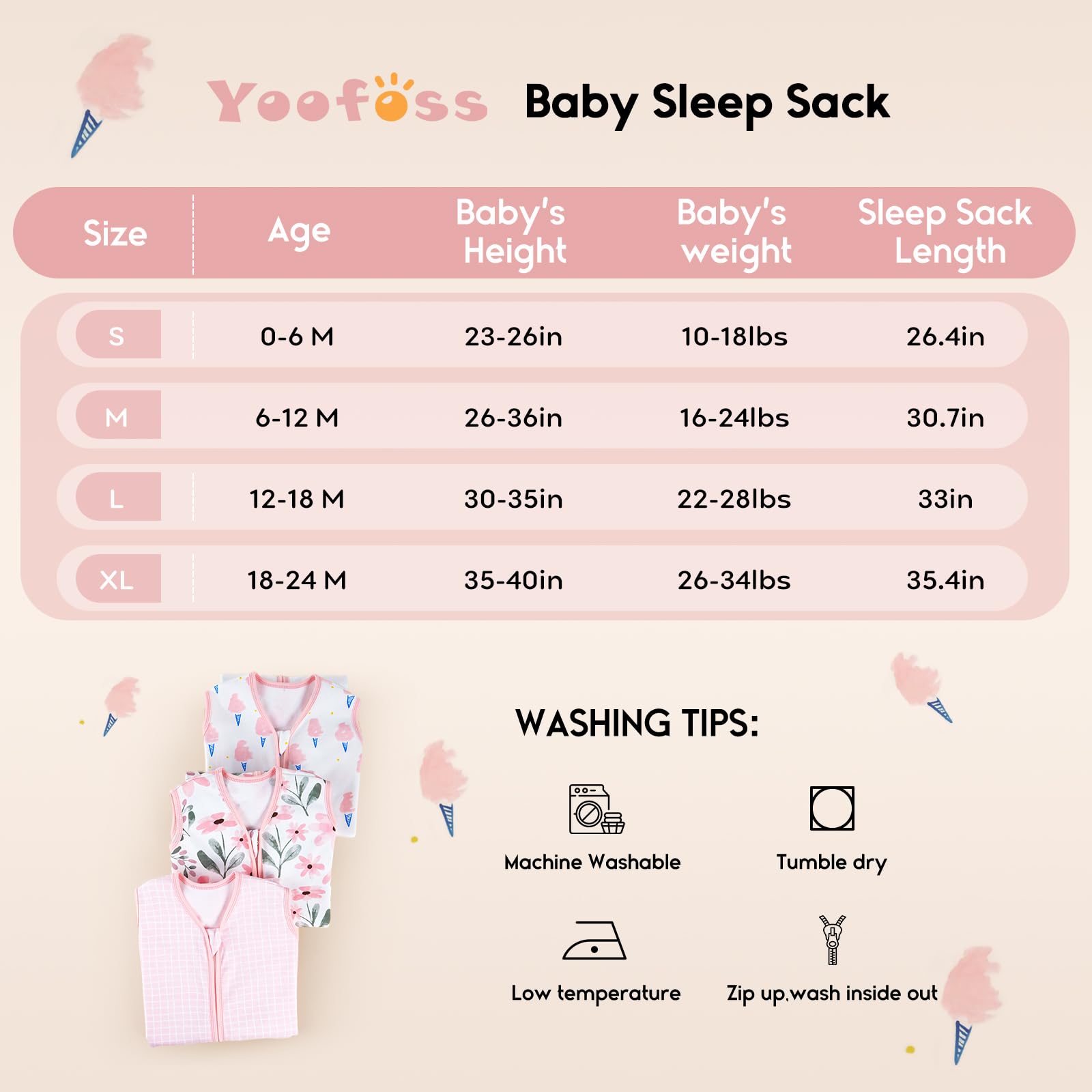 Yoofoss sleep sack size chart helps choose perfect fit