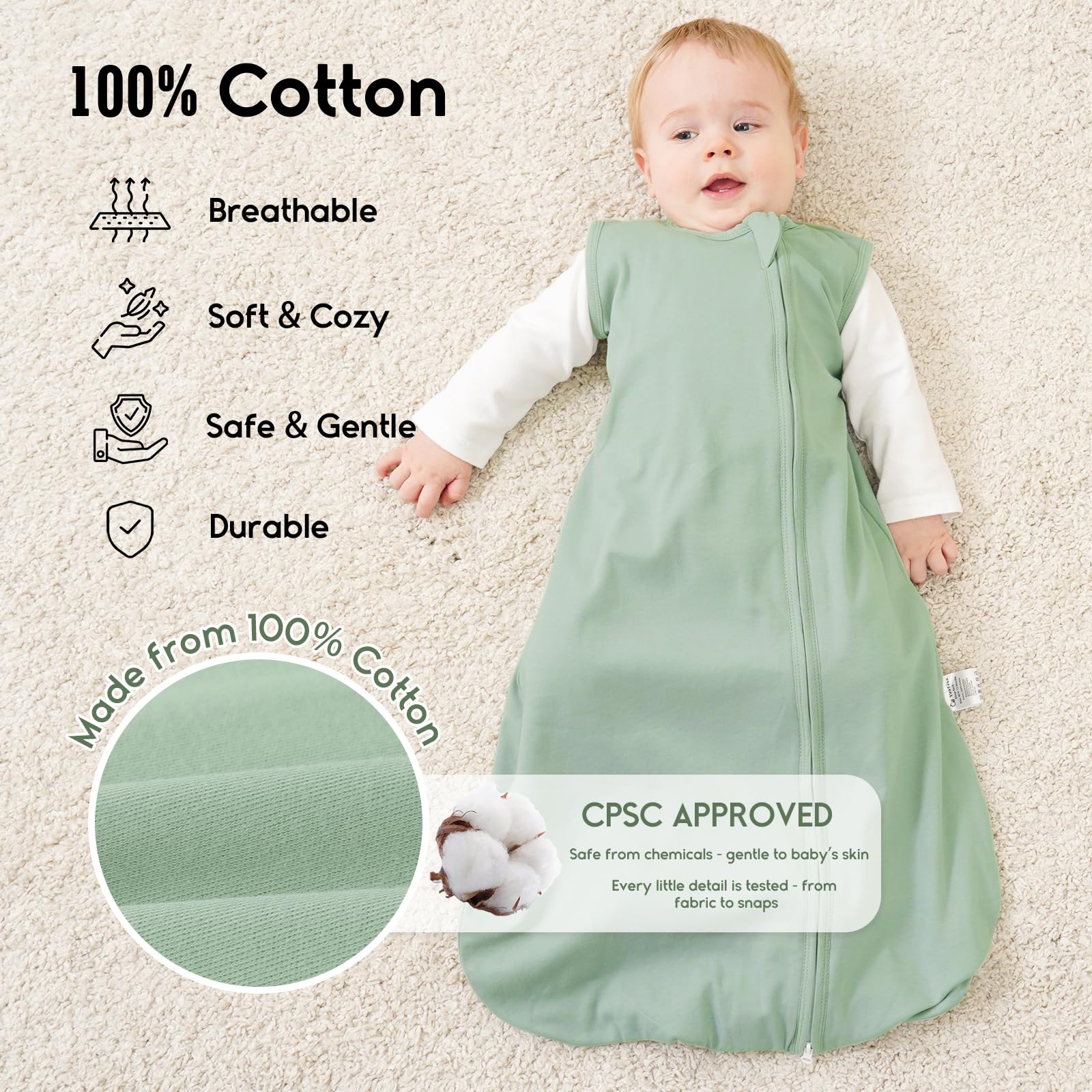 Yoofoss sleep sack with two-layer warmth for year-round coziness.