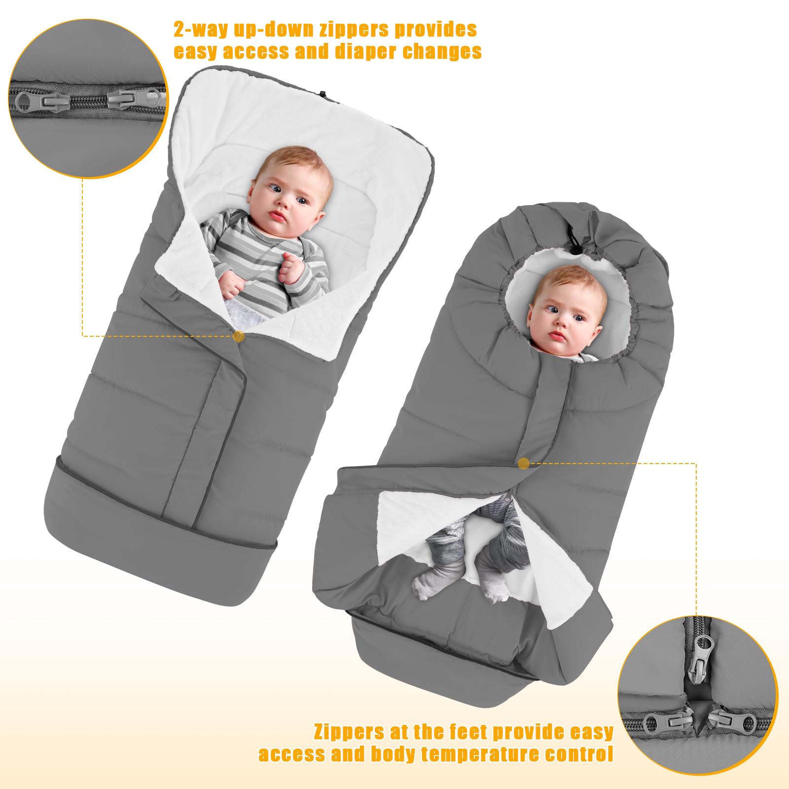 Yoofoss bunting with anti-pinch zipper protects baby's neck.
