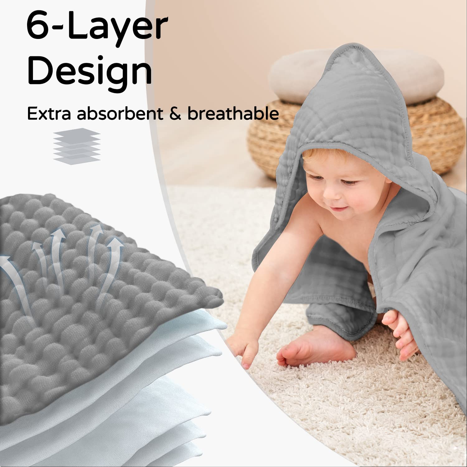 Yoofoss two-pack baby towels pack shot shows unisex color options.