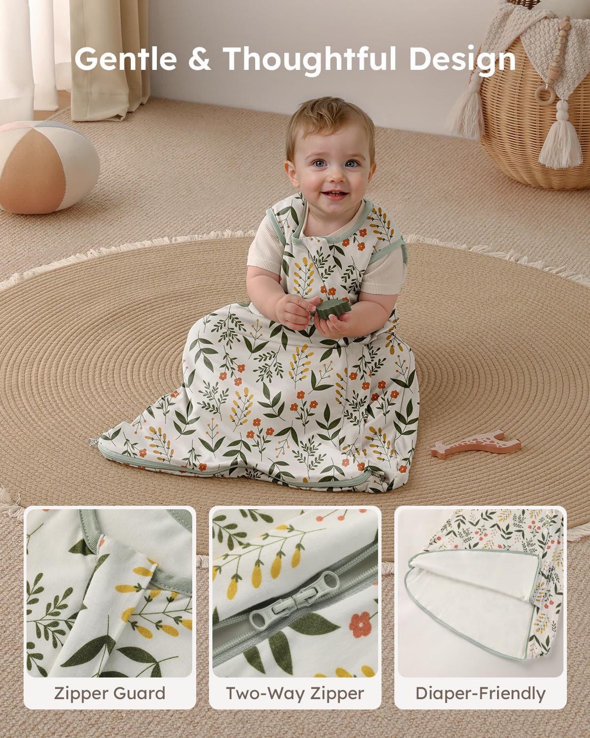Yoofoss sleep sack with two-way zipper for quick diaper changes