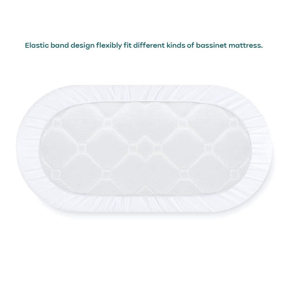 Yoofoss white bassinet cover close-up shows universal fit and clean aesthetic.