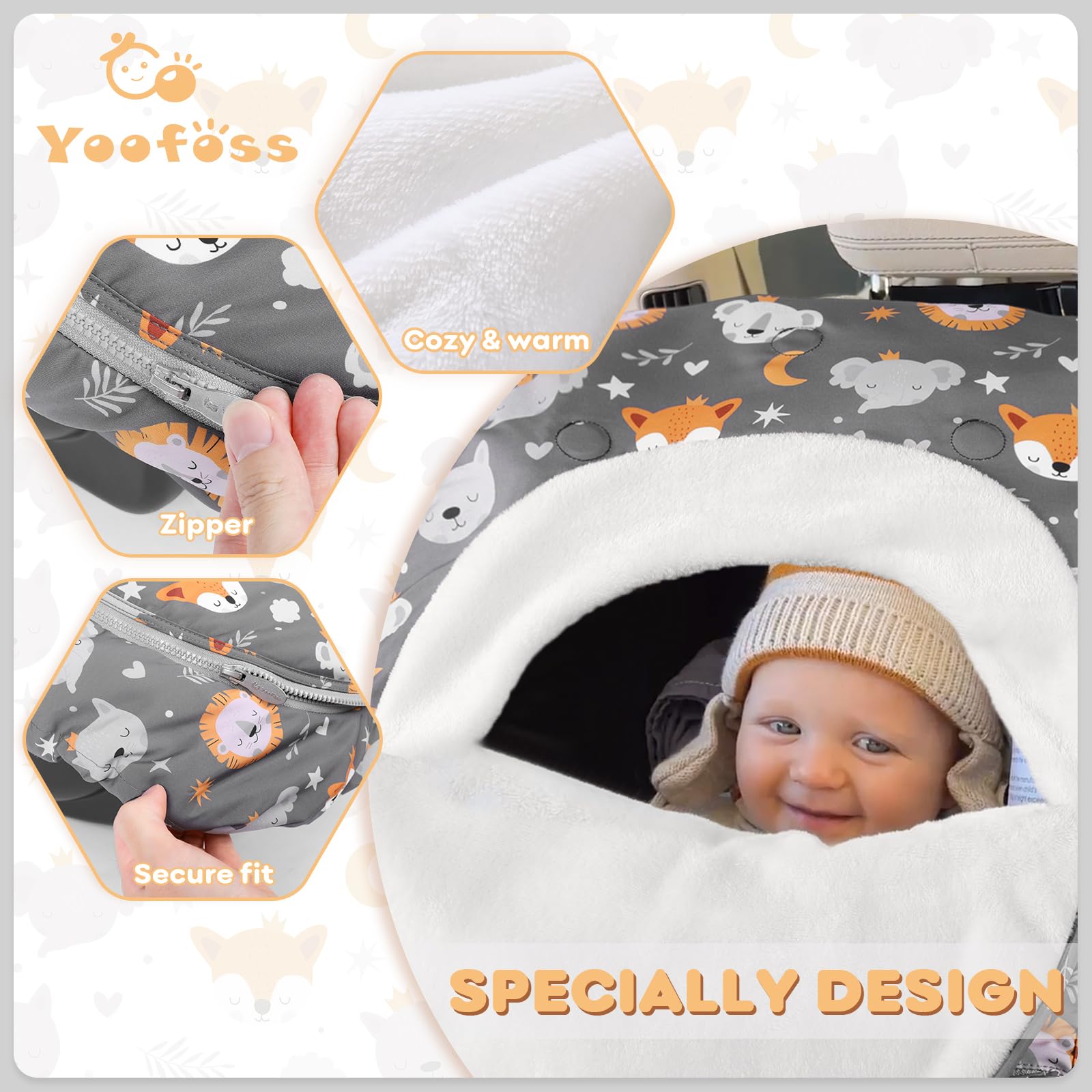 Yoofoss plush fleece-lined canopy adds warmth and comfort on cold rides.