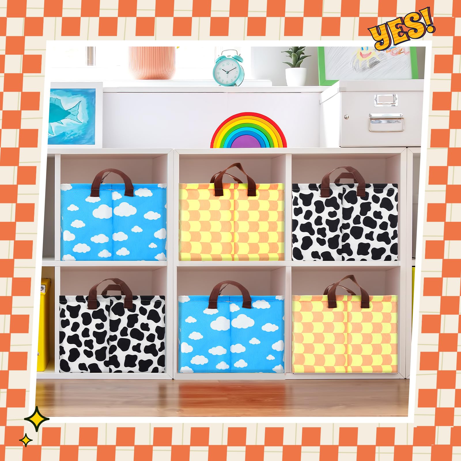 Yoojahow closet organization scene with colorful bins