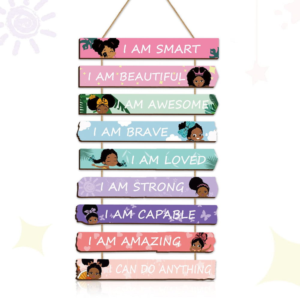 Yookeer set of 9 black girl wall art wood signs inspire confidence in kids' rooms.
