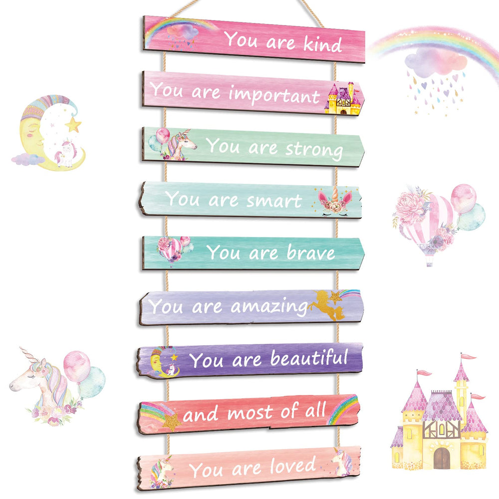 Yookeer unicorn rainbow wall art for teens creates a cheerful focal point in a pink bedroom
