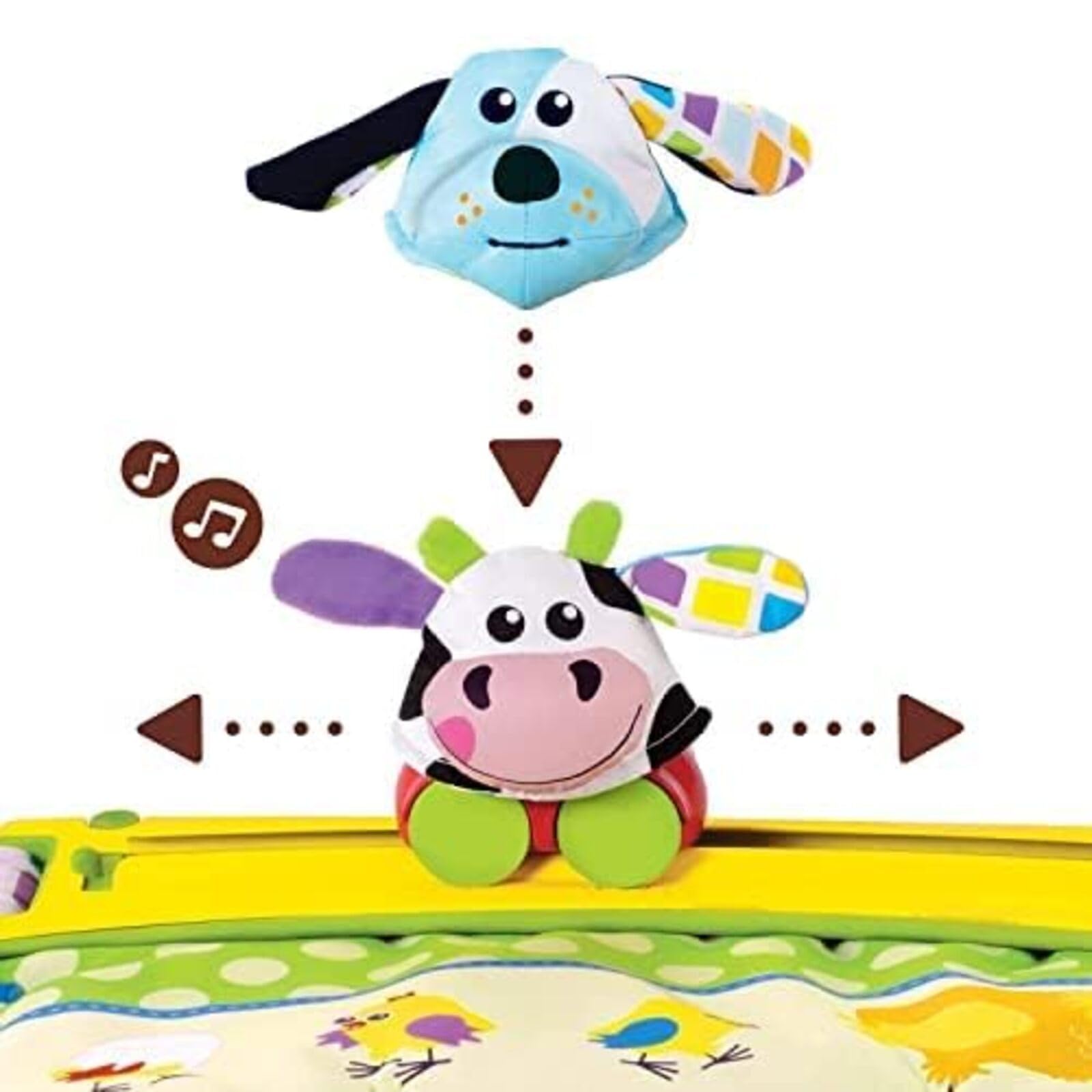 Yookidoo magical mobile with mirror promotes visual tracking and self-discovery during play.