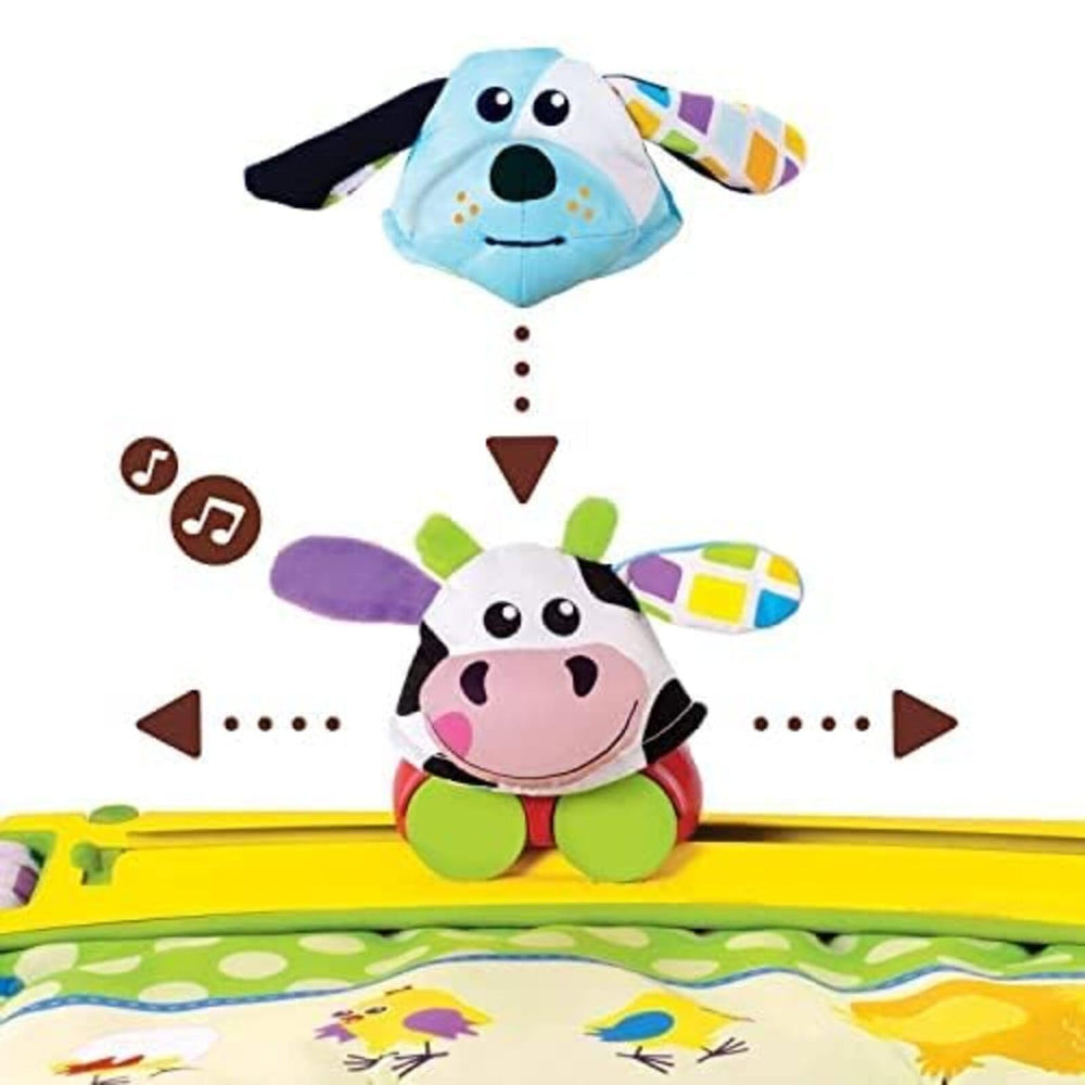 Yookidoo magical mobile with mirror promotes visual tracking and self-discovery during play.