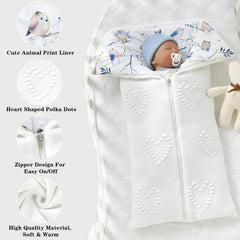 Yoolhamy Baby Swaddle heart-dots white folded demonstrates secure wrap for peaceful sleep.