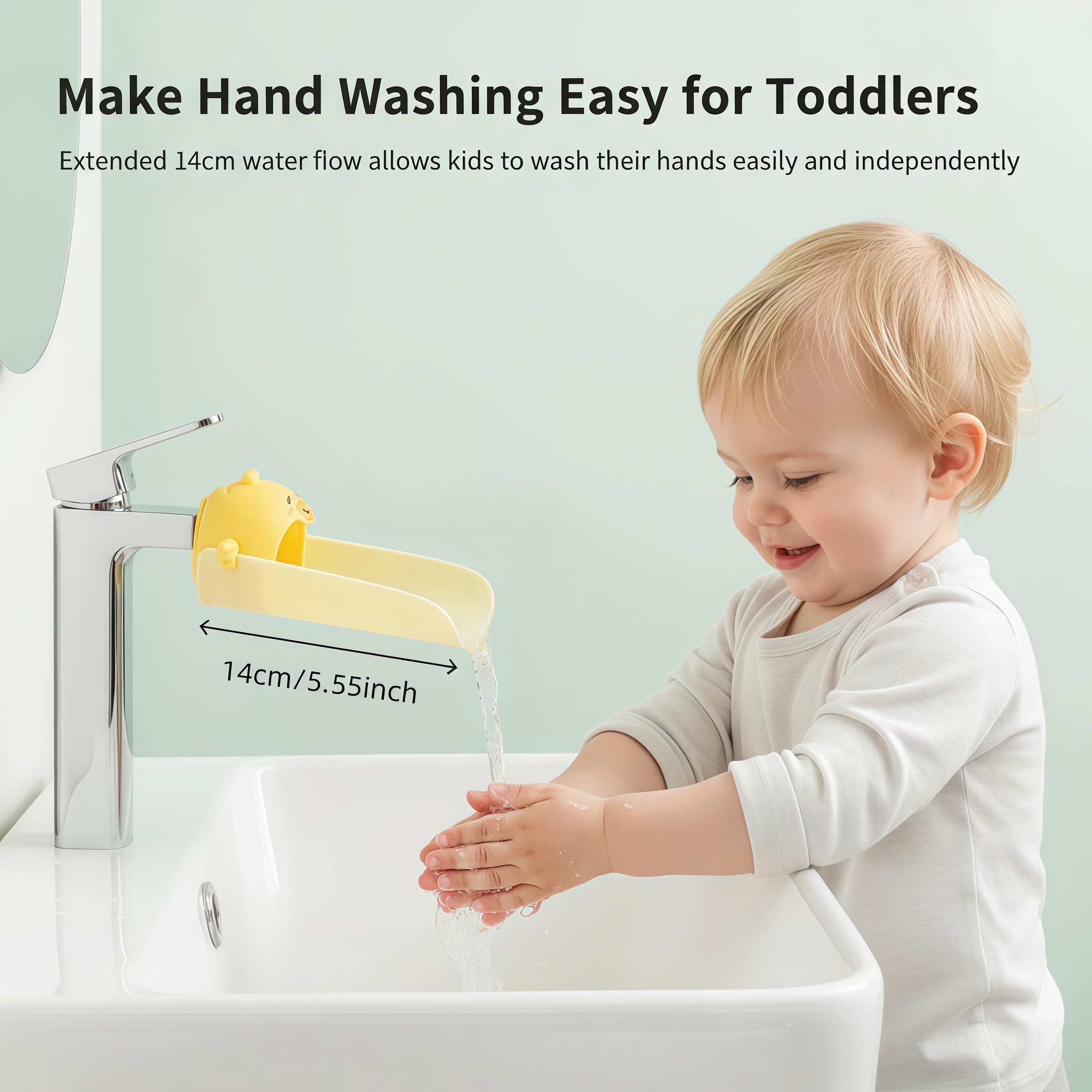 Yooreps green faucet extender side view reduces splashes for neater sleeves.