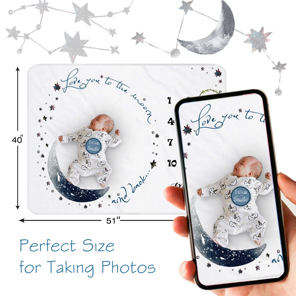 Yoothy Moon milestone blanket doubles as play mat for tummy time and crawling