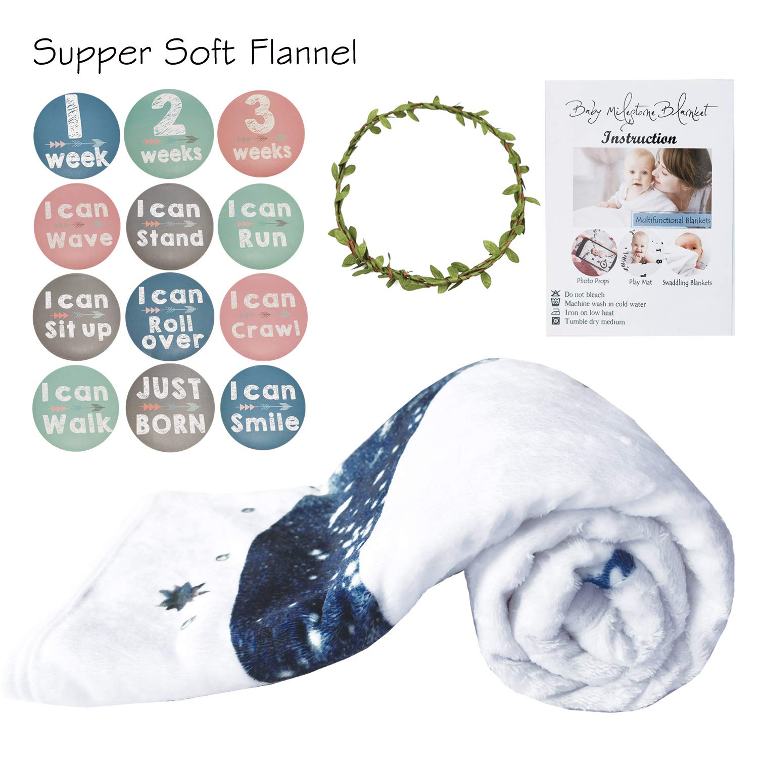 Yoothy Moon milestone blanket close-up shows soft flannel texture for cozy baby photos