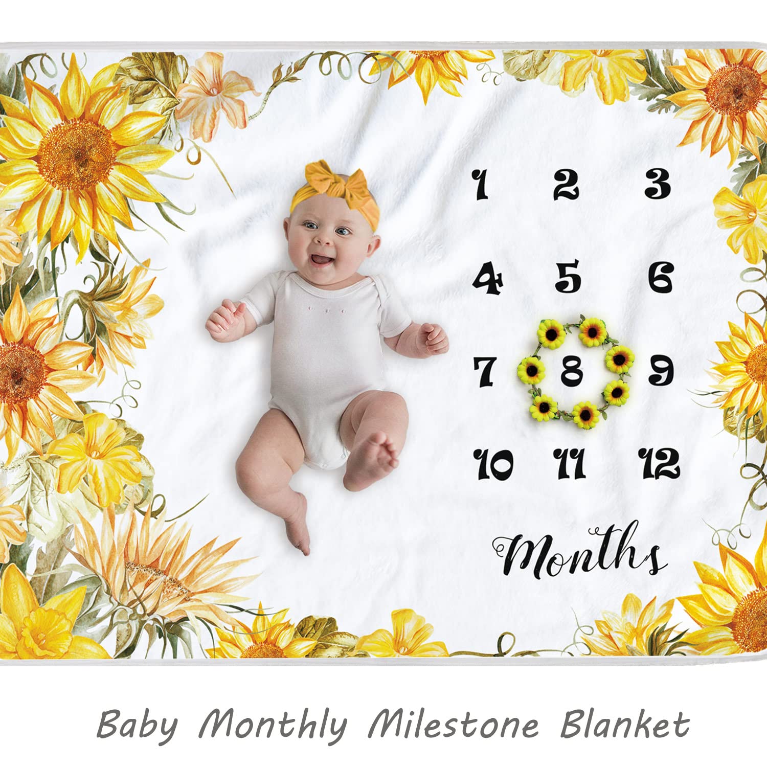 Yoothy Sunflower blanket measures 45 by 40 inches for versatile posing sessions.