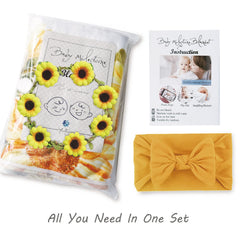 Yoothy Sunflower blanket with wreath and headband for stylish newborn shoots.