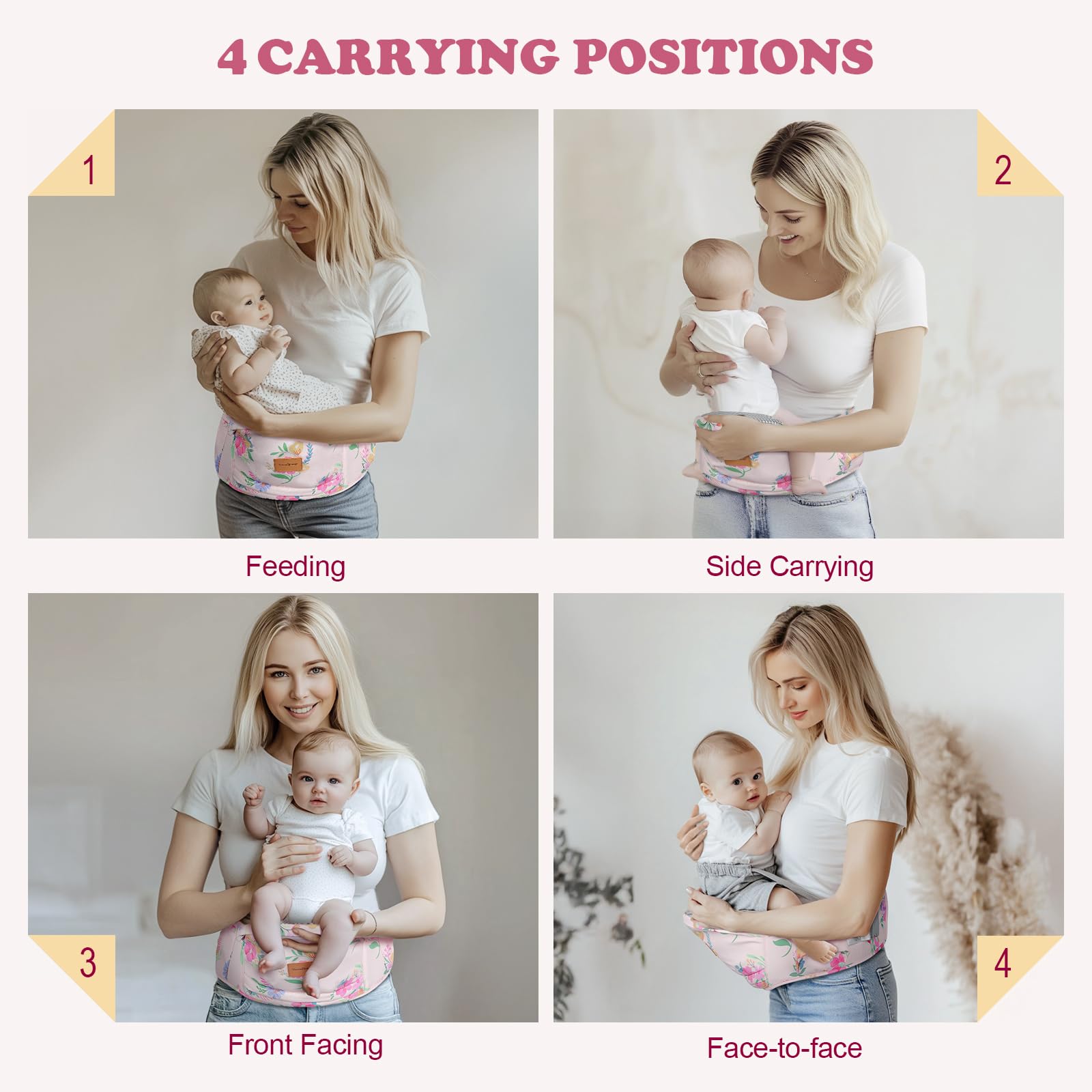 Versatile carrying positions demonstration for ages 0-36 months