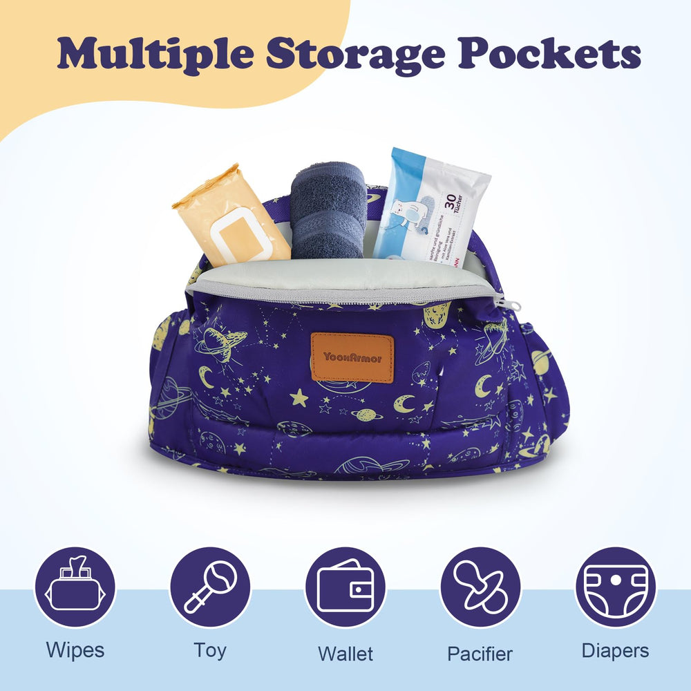 YooxArmor Baby Hip Carrier front-carry view promotes close bonding during strolls.