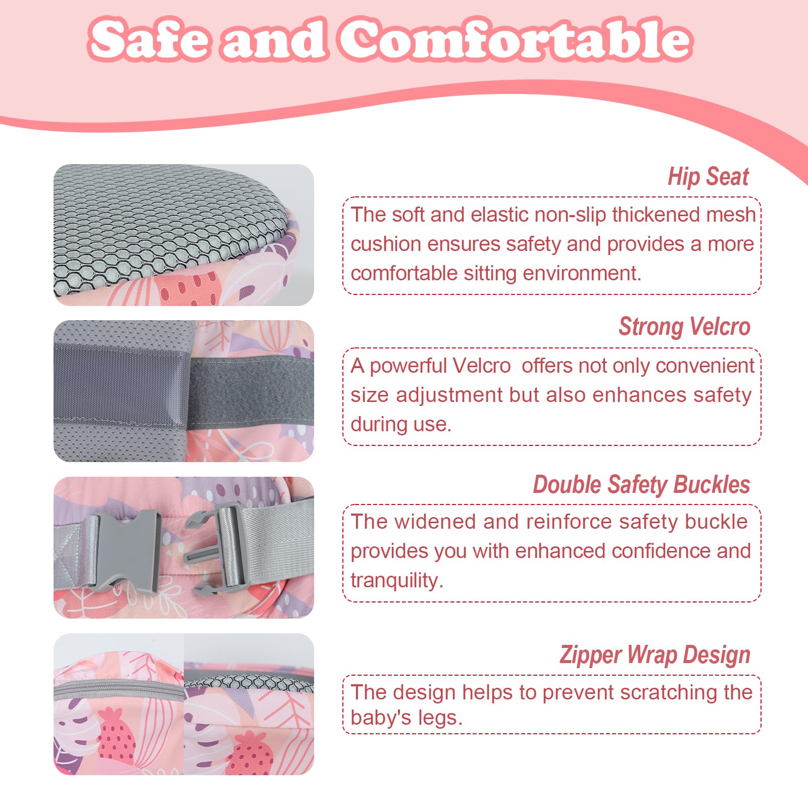 YooxArmor hip carrier with under seat storage pockets for diaper essentials.