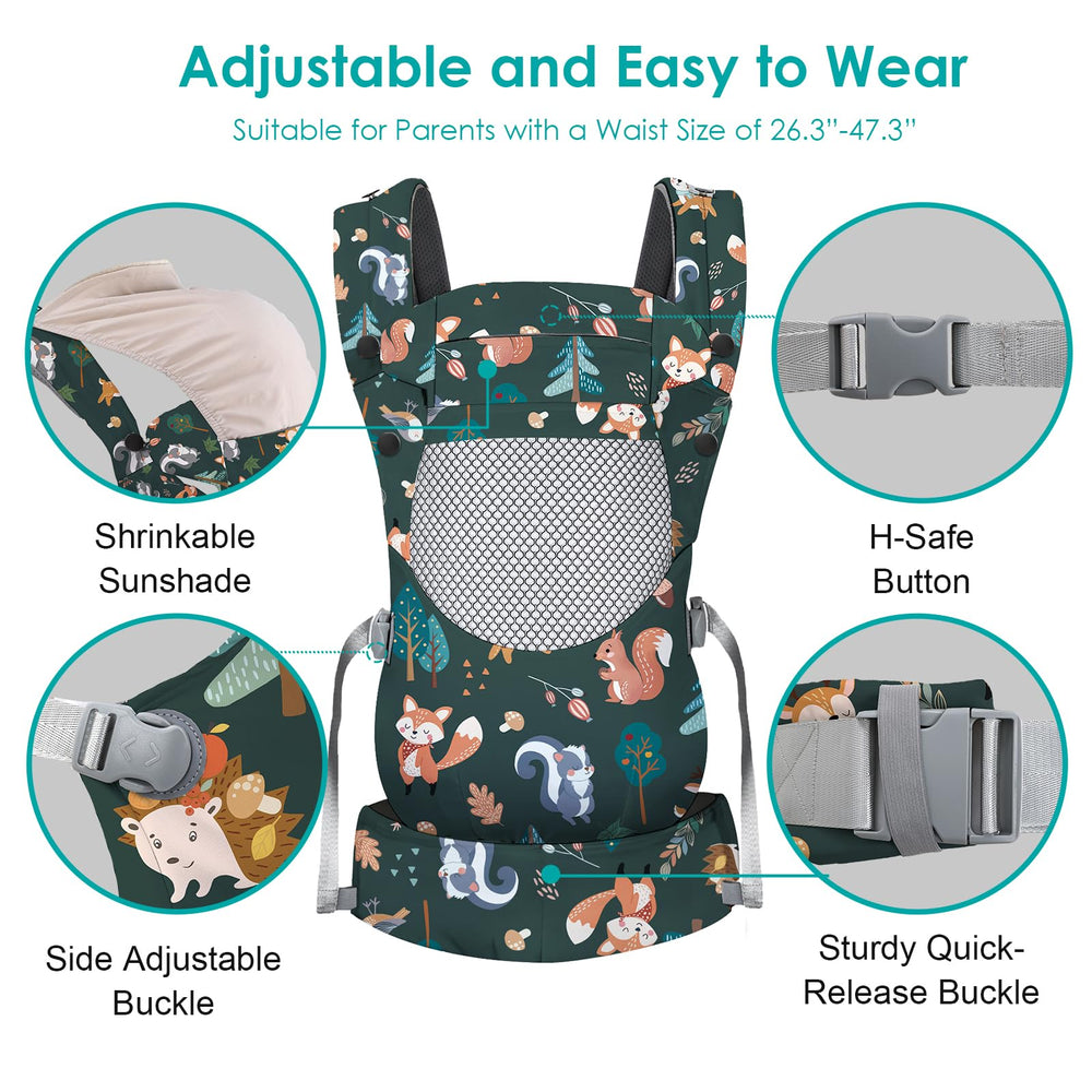 YooxArmor ergonomic-m-position capture shows baby hip-friendly seating.