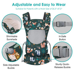 YooxArmor ergonomic-m-position capture shows baby hip-friendly seating.