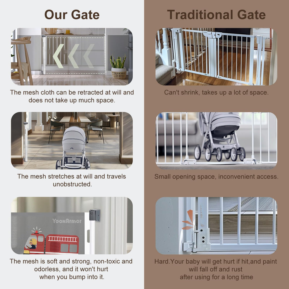 YooxArmor long safety gate for doorways and hallways, flexible placement.
