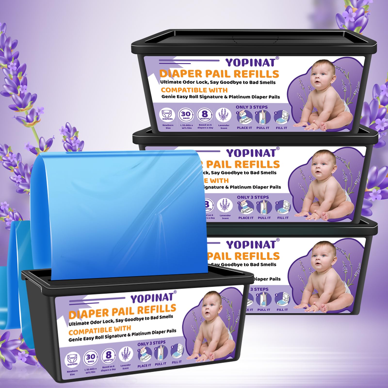 Yopinat diaper easy-roll refill 120-count ready-to-use supply saves trips to the store.