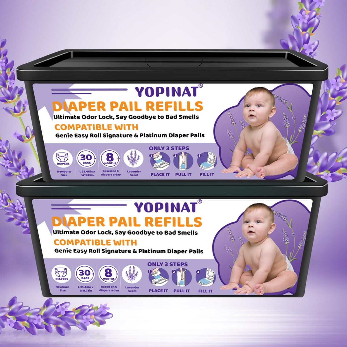 Yopinat diaper Easy Roll refill pack front view showing compact packaging for busy parents