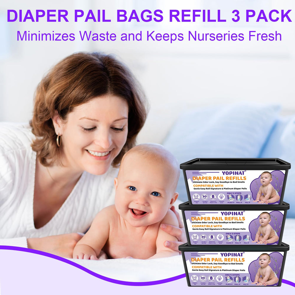 Yopinat Genie Easy Roll compatibility shown for Signature and Platinum pails