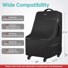 YOREPEK bag dimensions show 18x17.3x27.5 fits most seats