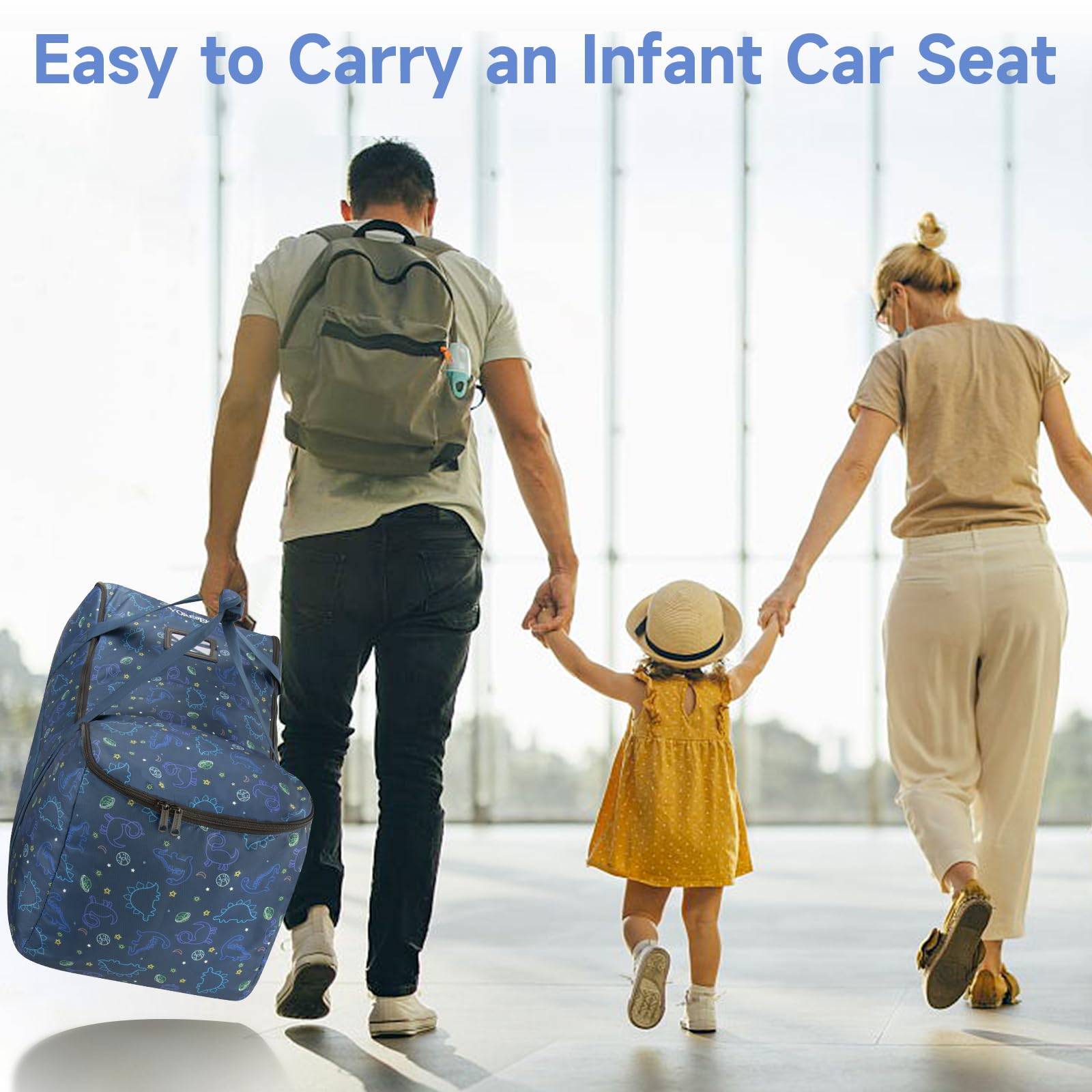 Blue infant travel bag keeps car seat organized during trips.