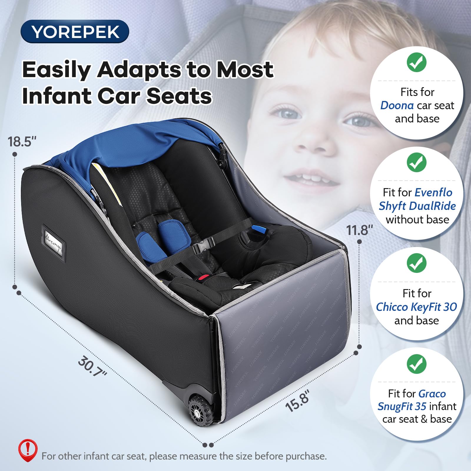 YOREPEK car seat backpack for air travel seen from the front, hands-free.