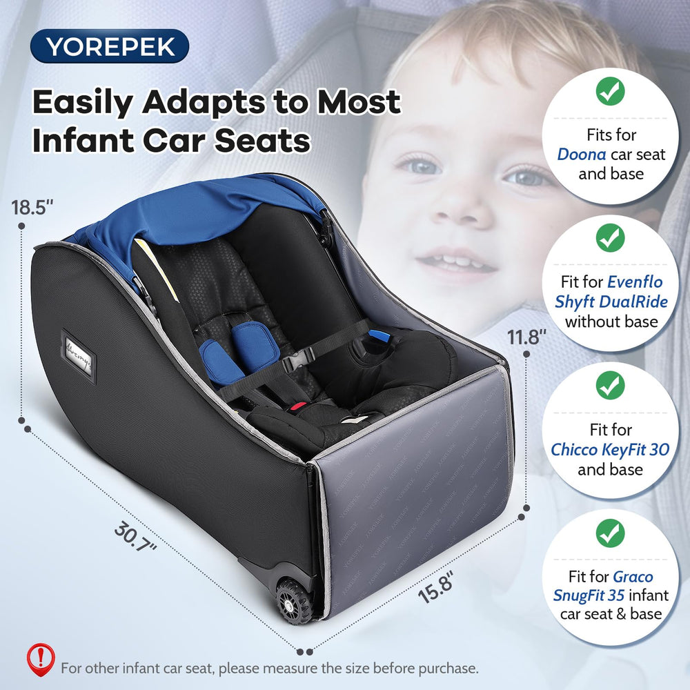 YOREPEK car seat backpack for air travel seen from the front, hands-free.